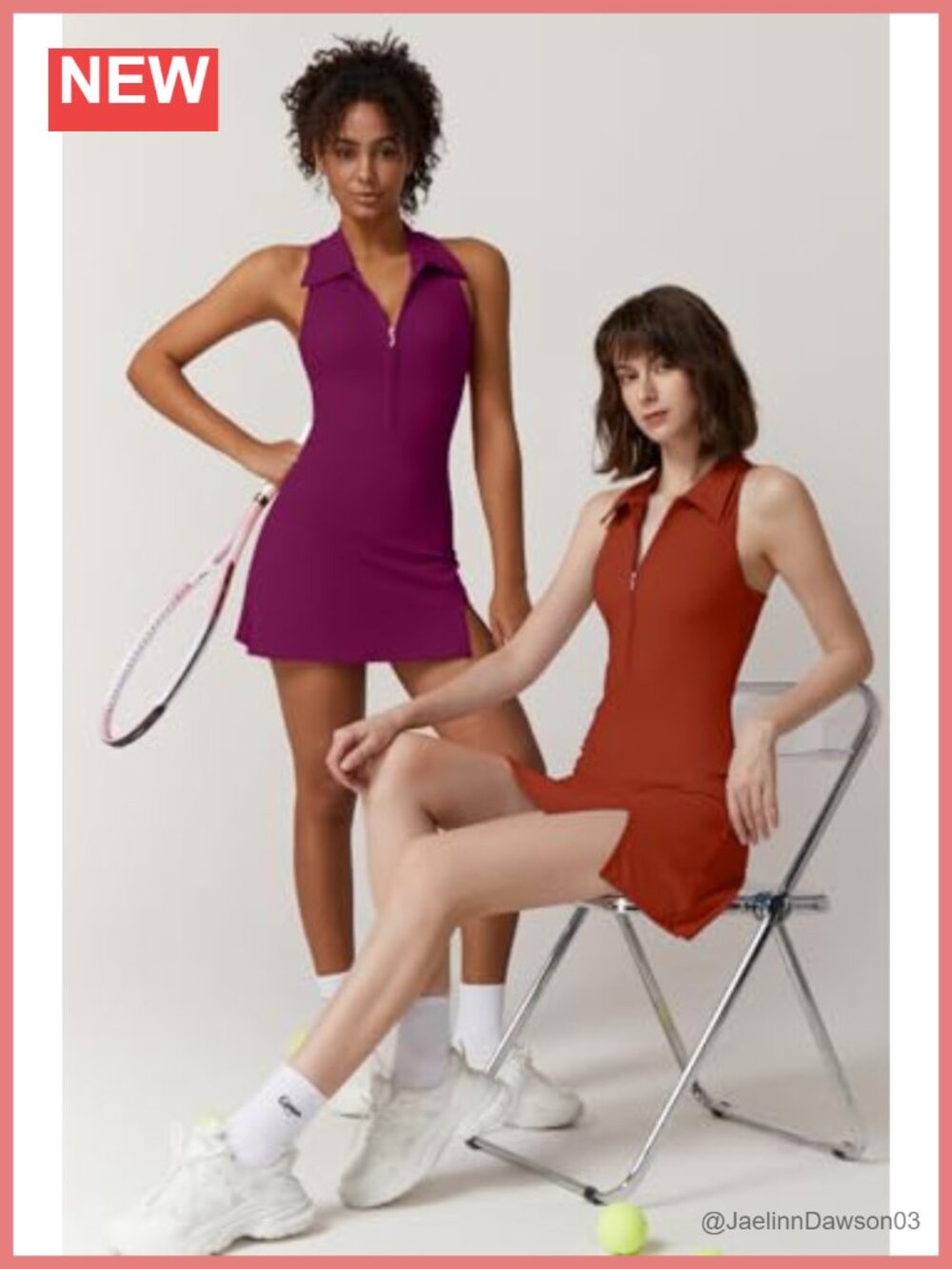 Zip Front Tennis Dress with Built-in Shorts and Pockets - Picture 5 of 6